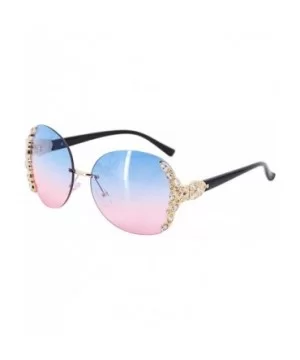 Sparkling Crystal Sunglasses UV Protection Rhinestone Sunglasses - Gold Frame Blue Pink Lens - C7199L7H8SW $10.72 Square