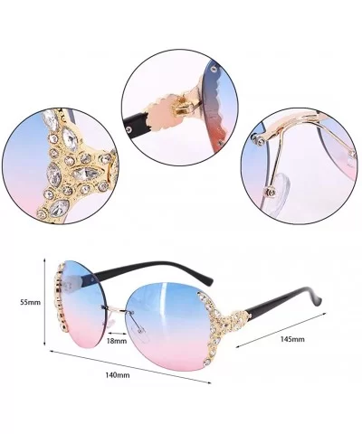 Sparkling Crystal Sunglasses UV Protection Rhinestone Sunglasses - Gold Frame Blue Pink Lens - C7199L7H8SW $10.72 Square