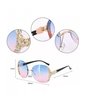 Sparkling Crystal Sunglasses UV Protection Rhinestone Sunglasses - Gold Frame Blue Pink Lens - C7199L7H8SW $10.72 Square