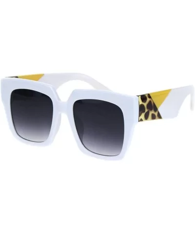 Womens Thick Horn Rim Plastic Retro Fashion Sunglasses - White Tortoise Yellow - CM18L3IUXQQ $7.56 Rectangular