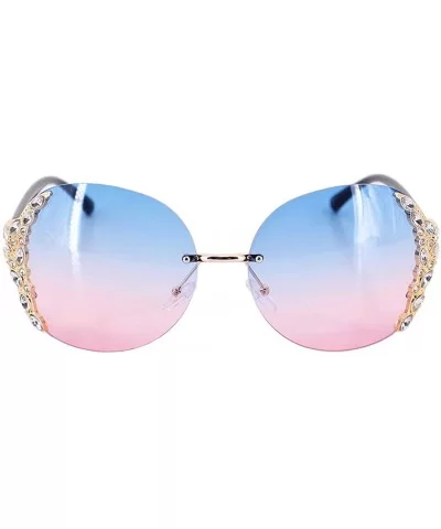 Sparkling Crystal Sunglasses UV Protection Rhinestone Sunglasses - Gold Frame Blue Pink Lens - C7199L7H8SW $10.72 Square