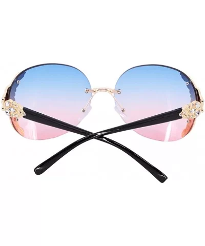 Sparkling Crystal Sunglasses UV Protection Rhinestone Sunglasses - Gold Frame Blue Pink Lens - C7199L7H8SW $10.72 Square