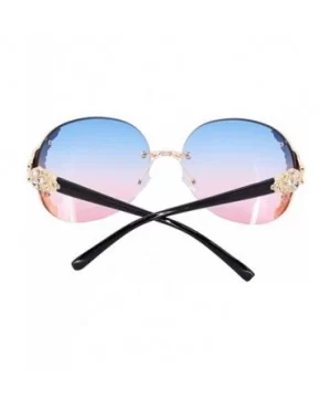 Sparkling Crystal Sunglasses UV Protection Rhinestone Sunglasses - Gold Frame Blue Pink Lens - C7199L7H8SW $10.72 Square