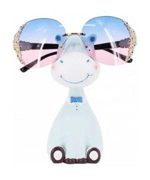 Sparkling Crystal Sunglasses UV Protection Rhinestone Sunglasses - Gold Frame Blue Pink Lens - C7199L7H8SW $10.72 Square