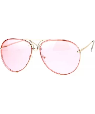 Retro Vintage Rimless Color Oceanic Lens Pilot Sunglasses - Pink - CF12NB1KCAE $7.55 Rimless