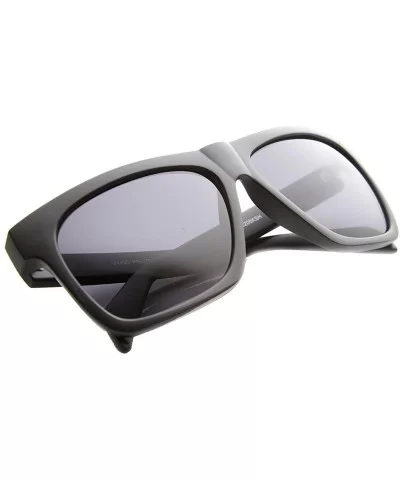 Flat Top Squared-Off Horned Rim Sunglasses - Black-blue Smoke - CO11Y9O5T5B $6.44 Wayfarer