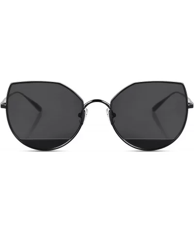 Cat Eye Flat Lens Metal Frame Sunglasses for Women with UV400 - Black Frame/Grey Lens - CH18GLKQ6I3 $33.26 Cat Eye