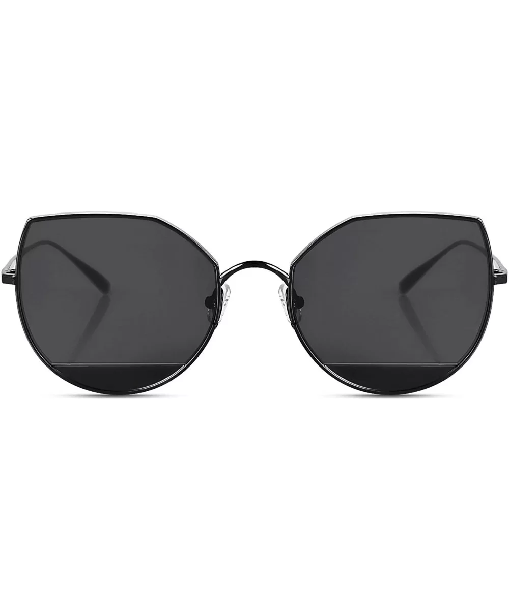 Cat Eye Flat Lens Metal Frame Sunglasses for Women with UV400 - Black Frame/Grey Lens - CH18GLKQ6I3 $33.26 Cat Eye