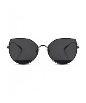 Cat Eye Flat Lens Metal Frame Sunglasses for Women with UV400 - Black Frame/Grey Lens - CH18GLKQ6I3 $33.26 Cat Eye