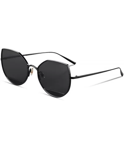 Cat Eye Flat Lens Metal Frame Sunglasses for Women with UV400 - Black Frame/Grey Lens - CH18GLKQ6I3 $33.26 Cat Eye