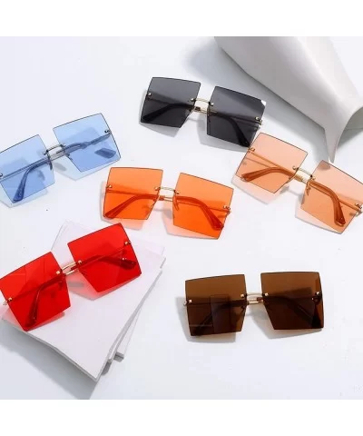 Women's Square Rimless Sunglasses-Highstreet Trendy Oversized Shades UV400 Sunglasses for Men - 6-black - CI198R6T9ZG $13.69 ...