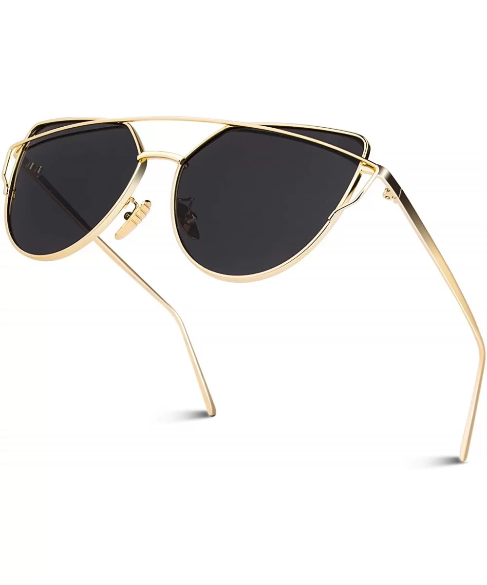 Women's Oversized Polarized Metal Frame Mirrored Cat Eye Sunglasses MT3 - A Gold Frame/Grey Lens - CN18NIIZ4ZW $11.09 Round