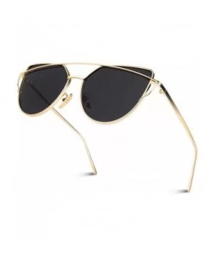 Women's Oversized Polarized Metal Frame Mirrored Cat Eye Sunglasses MT3 - A Gold Frame/Grey Lens - CN18NIIZ4ZW $11.09 Round