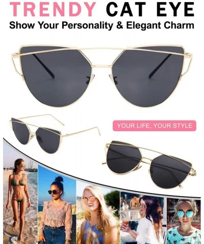 Women's Oversized Polarized Metal Frame Mirrored Cat Eye Sunglasses MT3 - A Gold Frame/Grey Lens - CN18NIIZ4ZW $11.09 Round