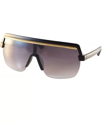 Metal Chain Flat Top Hip Hop Bold Nose Half Rim Shield Sunglasses A280 - Black Purple - CE18T6A0GI8 $7.99 Oversized