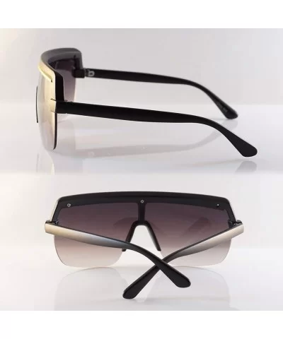 Metal Chain Flat Top Hip Hop Bold Nose Half Rim Shield Sunglasses A280 - Black Purple - CE18T6A0GI8 $7.99 Oversized