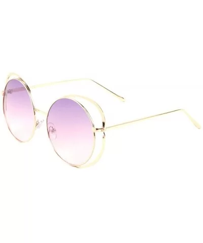 Round Double Side Thin Metal Rim Color Lens Sunglasses - Dark Purple - CV198803587 $10.90 Round