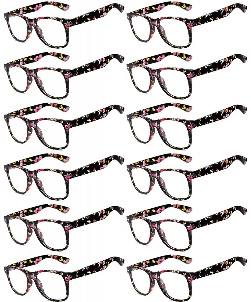 Women's Men's Sunglasses Retro Clear Lens - Retro_nerd_12_p_floral_bk - C51874S2E9A $18.86 Sport