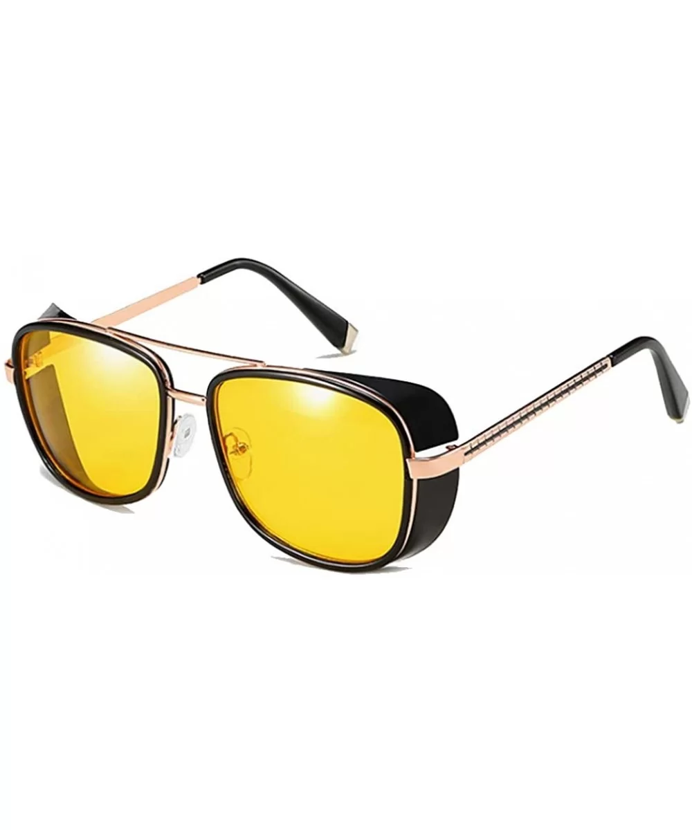 Men Women Steampunk Sunglasses Windproof Driving Frog Mirror Cover Side Shield Square Sunglasses - Yellow - C018T9DHQLK $11.7...