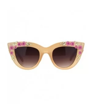 Womens Bling Metal Floral Jewel Thick Plastic Cat Eye Mod Sunglasses - Dark Beige - C118LYCRHLC $7.00 Oversized