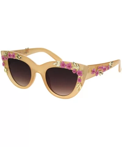 Womens Bling Metal Floral Jewel Thick Plastic Cat Eye Mod Sunglasses - Dark Beige - C118LYCRHLC $7.00 Oversized