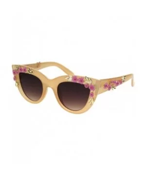 Womens Bling Metal Floral Jewel Thick Plastic Cat Eye Mod Sunglasses - Dark Beige - C118LYCRHLC $7.00 Oversized