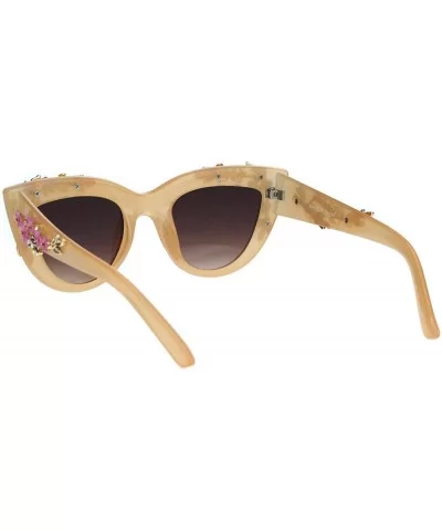 Womens Bling Metal Floral Jewel Thick Plastic Cat Eye Mod Sunglasses - Dark Beige - C118LYCRHLC $7.00 Oversized