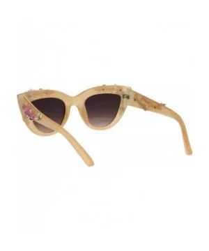 Womens Bling Metal Floral Jewel Thick Plastic Cat Eye Mod Sunglasses - Dark Beige - C118LYCRHLC $7.00 Oversized