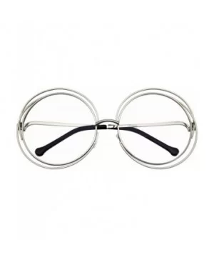 Round Sunglasses Double Wire Big Oversize Boho Circle Lens - Clear - C518U4CUKTG $6.08 Oversized