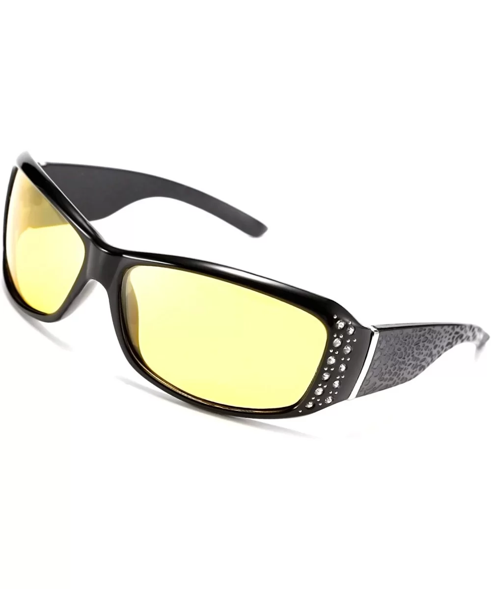 Women Yellow Sunglasses Wrap Around Anti Glare Driving Night Glasses B2547 - Black - CS192ZXYO0K $15.60 Goggle