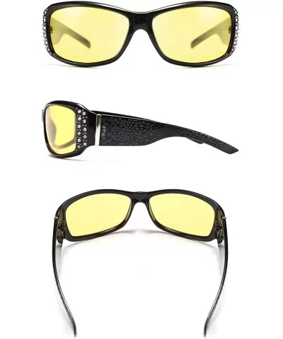 Women Yellow Sunglasses Wrap Around Anti Glare Driving Night Glasses B2547 - Black - CS192ZXYO0K $15.60 Goggle