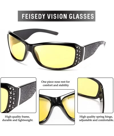 Women Yellow Sunglasses Wrap Around Anti Glare Driving Night Glasses B2547 - Black - CS192ZXYO0K $15.60 Goggle