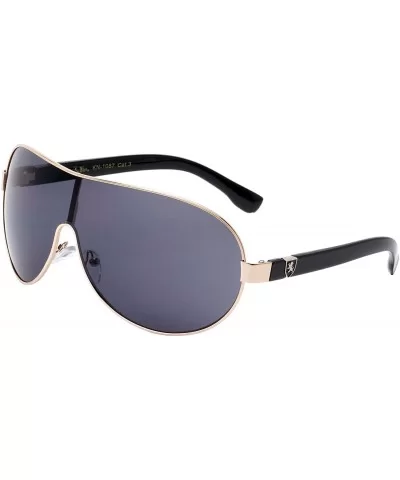 Thick Color Temple Thin Frame Curved One Piece Shield Lens Sunglasses - Black Gold - CU199H34Q3H $14.49 Shield