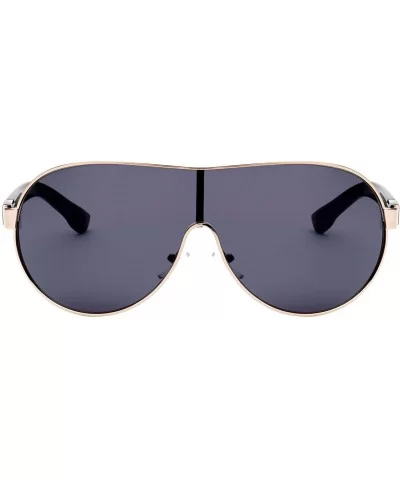 Thick Color Temple Thin Frame Curved One Piece Shield Lens Sunglasses - Black Gold - CU199H34Q3H $14.49 Shield