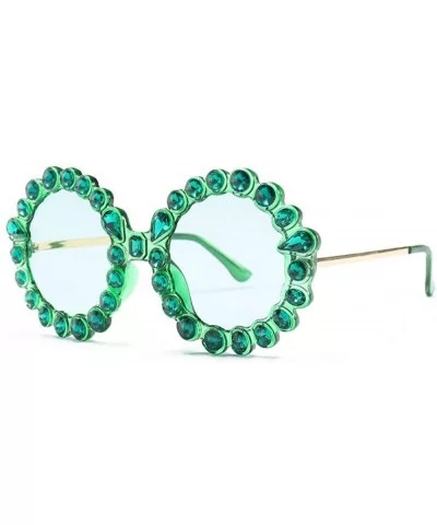 2019 new personality trend street shooting round frame with diamonds ladies sunglasses - Green - CB18L803DAX $9.81 Round