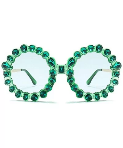 2019 new personality trend street shooting round frame with diamonds ladies sunglasses - Green - CB18L803DAX $9.81 Round