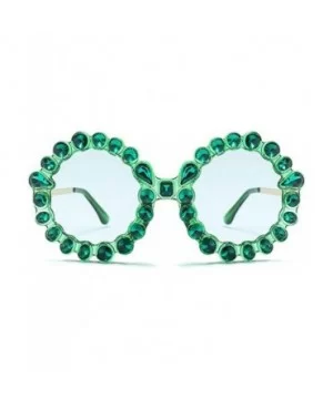 2019 new personality trend street shooting round frame with diamonds ladies sunglasses - Green - CB18L803DAX $9.81 Round