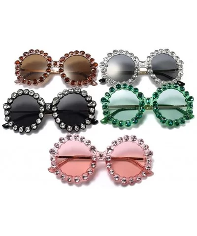 2019 new personality trend street shooting round frame with diamonds ladies sunglasses - Green - CB18L803DAX $9.81 Round