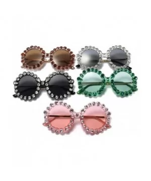 2019 new personality trend street shooting round frame with diamonds ladies sunglasses - Green - CB18L803DAX $9.81 Round