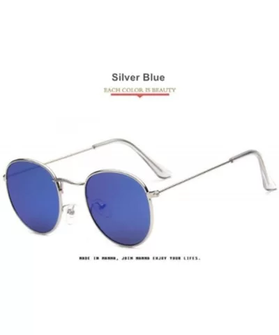 Fashion Women Round Sunglasses Retro Brand Design Men Coating Silver Green - Silver Blue - CF18YZUOIQ7 $4.80 Round