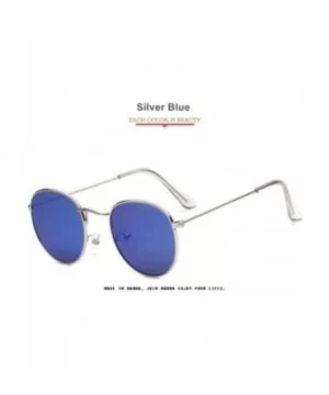 Fashion Women Round Sunglasses Retro Brand Design Men Coating Silver Green - Silver Blue - CF18YZUOIQ7 $4.80 Round