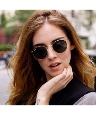 Fashion Women Round Sunglasses Retro Brand Design Men Coating Silver Green - Silver Blue - CF18YZUOIQ7 $4.80 Round