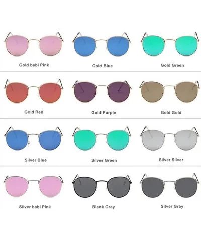 Fashion Women Round Sunglasses Retro Brand Design Men Coating Silver Green - Silver Blue - CF18YZUOIQ7 $4.80 Round