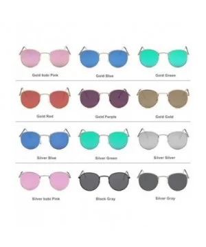 Fashion Women Round Sunglasses Retro Brand Design Men Coating Silver Green - Silver Blue - CF18YZUOIQ7 $4.80 Round