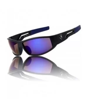 Rectangular Curved Lens Temple Cut Out Sports Sunglasses - Blue Black - CZ199H2ALG8 $11.62 Rectangular