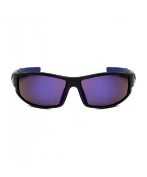 Rectangular Curved Lens Temple Cut Out Sports Sunglasses - Blue Black - CZ199H2ALG8 $11.62 Rectangular