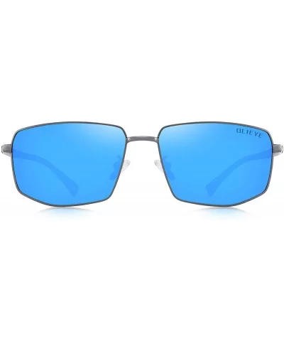 Mens Classic Sunglasses Male Polarized Rectangle Sun glasses For Men - Light Blue Mirror - CT18YORTO62 $26.75 Oversized