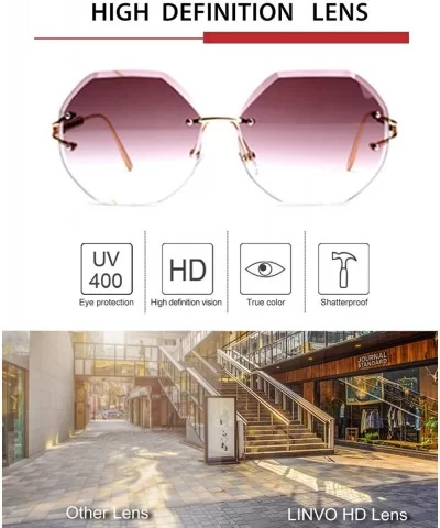 Trendy Oversized Rimless Diamond Cutting lens Sunglasses For women UV400 - Gradient Brown Lens - CK18N0CXDHC $15.33 Rimless