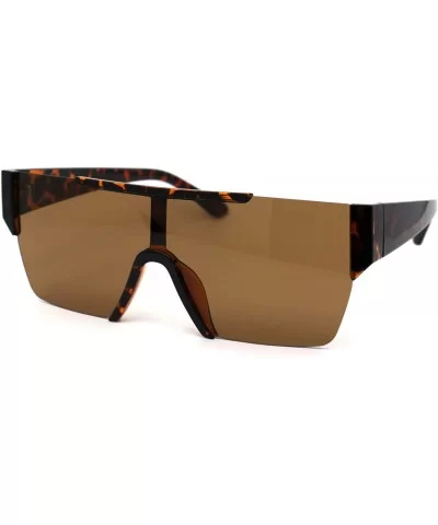 Mens 80s Chic Minimal Exposed Lens Shield Retro Fashion Sunglasses - Tortoise Brown - C81969Y6QYR $8.69 Rectangular