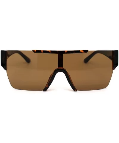 Mens 80s Chic Minimal Exposed Lens Shield Retro Fashion Sunglasses - Tortoise Brown - C81969Y6QYR $8.69 Rectangular